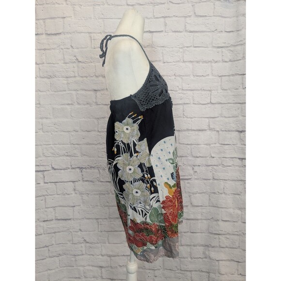 Young Threads Halter Sun Dress Asian Print Juniors Small Crochet Boho Festival - Picture 3 of 8